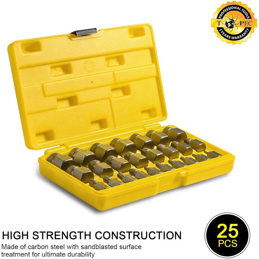 LANNIU 25Pcs Screw Extractor Set, Hex Head Multi-Spline Easy Out Bolt Extractor Set, Premium High Carbon Steel Rounded Bolt Remover