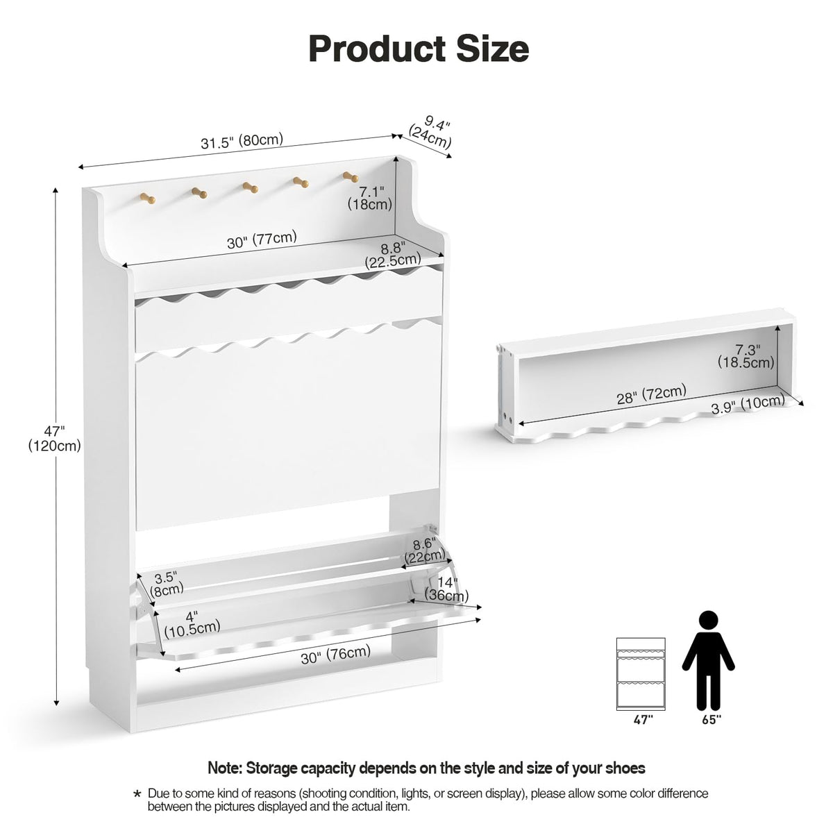 Skokliz Shoe Cabinet with Drawer, Wooden Shoe Storage Unit with 2 Pull-Down Drawers