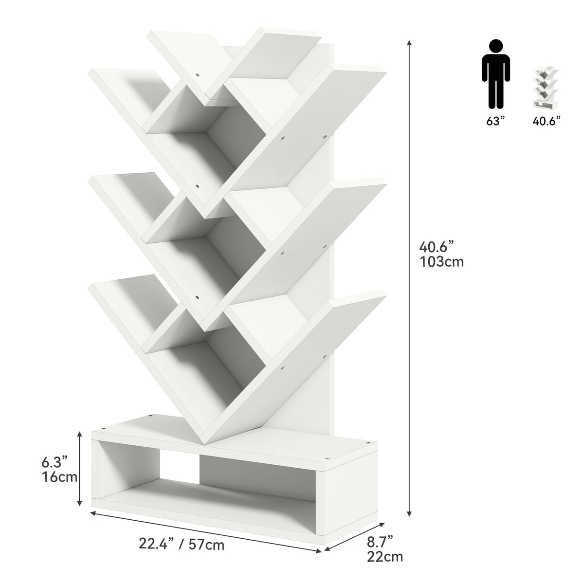 YITAHOME Tree Bookshelf, Wider Tree Bookcase, Modern Wood Book Shelf Industrial Freestanding Corner Shelf for Books/Movies/CDs