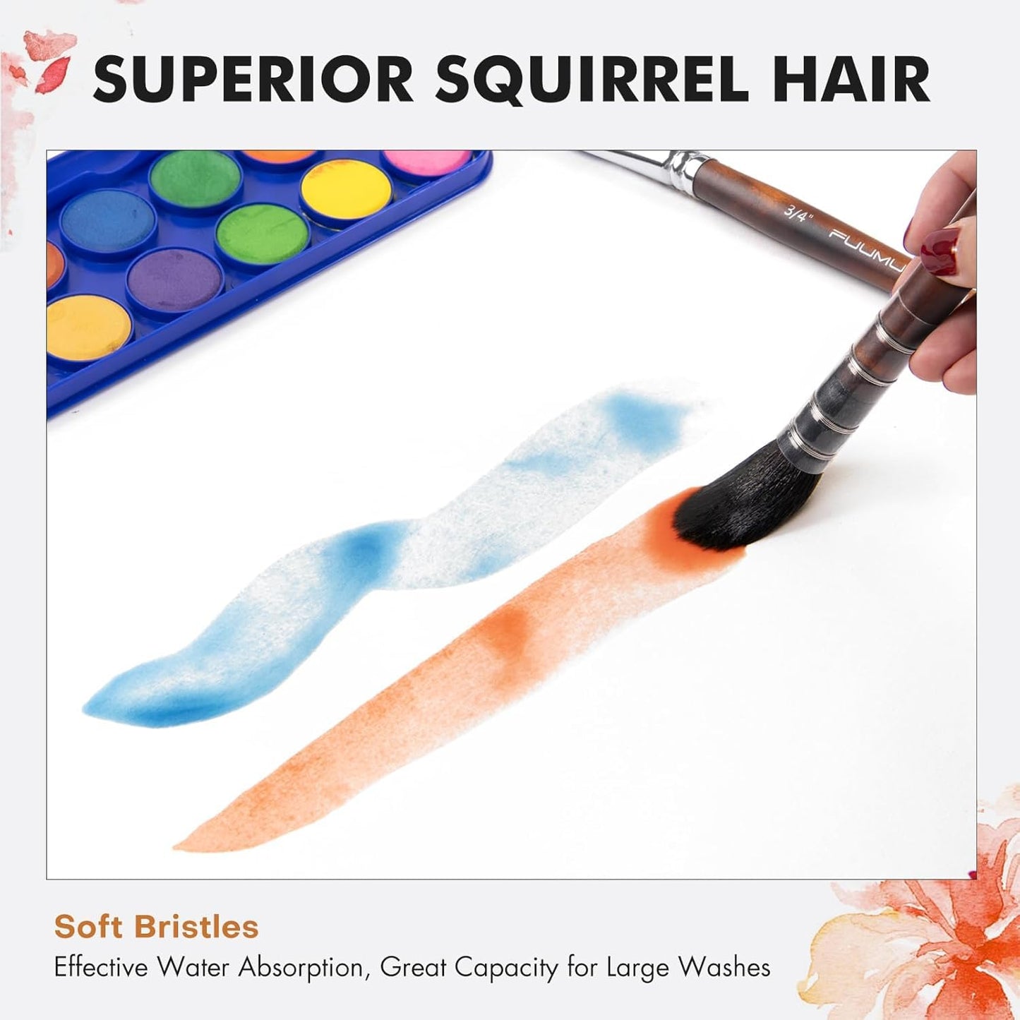 Professional Sable Watercolour Brushes 9pcs, Fuumuui Artist Paint Brush Set, Squirrel Hair Mop Brush, Extended Point Brush, Round Point, Flat, Dagger
