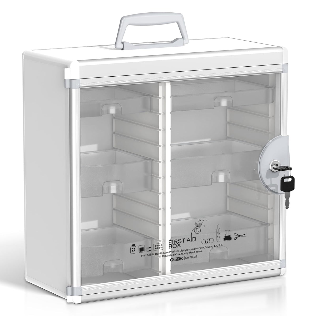 Glosen Lockable Medicine Cabinet Organizer, Bathroom Medicine Storage Box Wall-Mounted