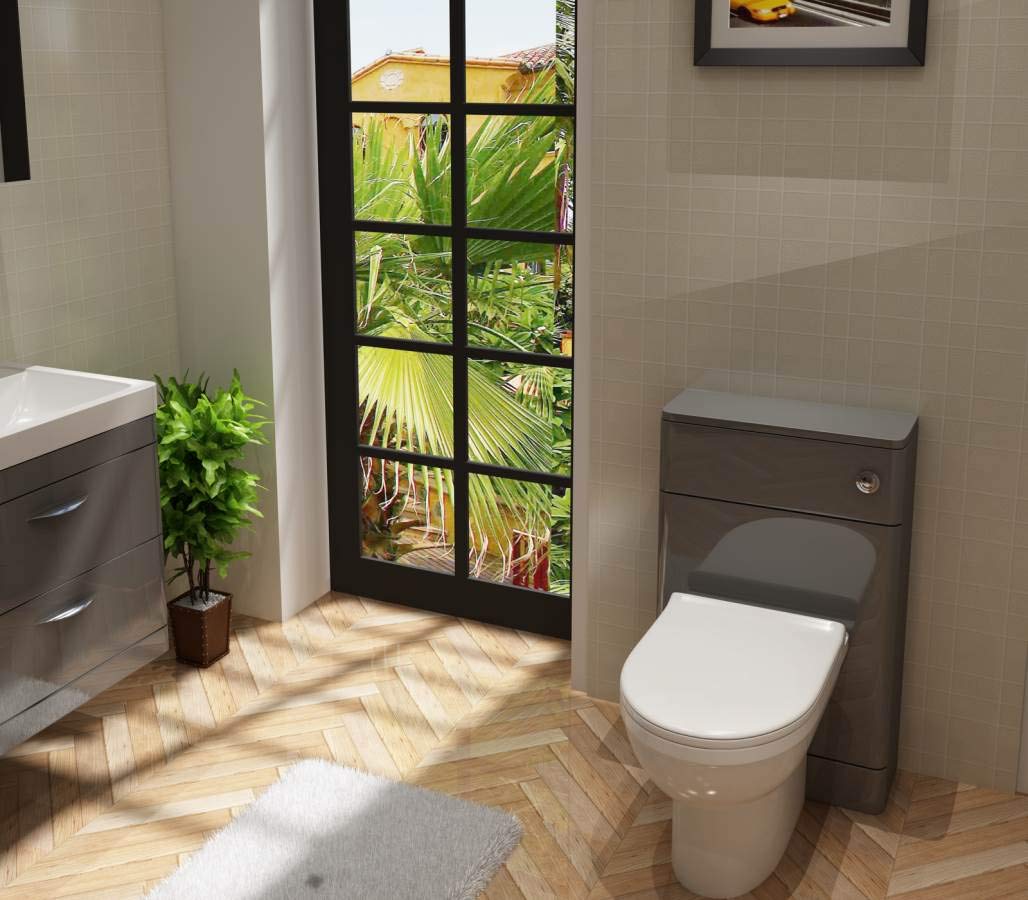 VeeBath GWC500 Cyrenne Floor Standing WC Back to Wall BTW Toilet Cabinet with Open Access Cistern Unit-500mm, Anthracite Grey