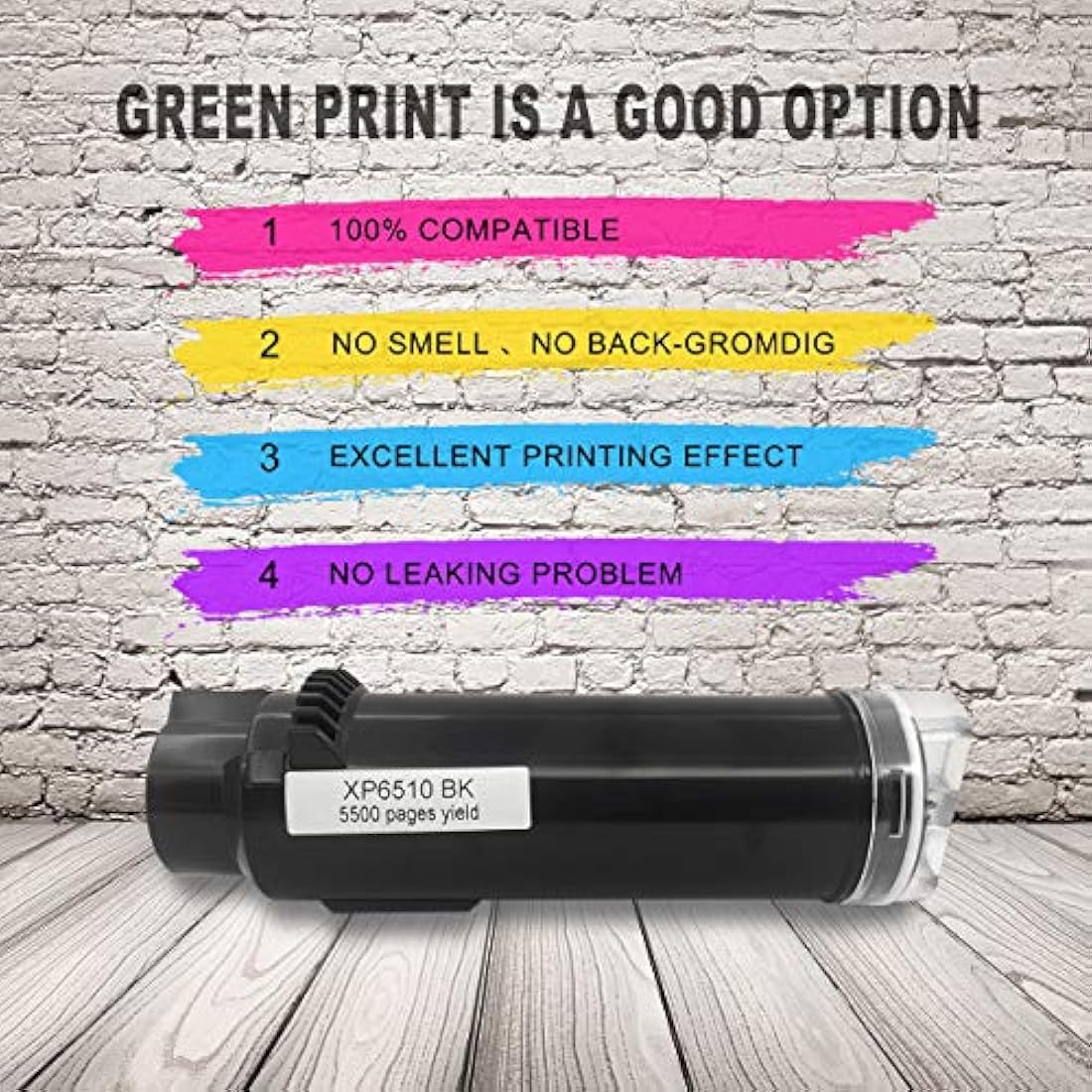 Compatible Toner Cartridges 4 Colors 6510 6515【Extra High Yield】5500 Pages BK 4300 Pages C M Y for Xerox Phaser 6510n 6510dn 6510dni 6510dnm WorkCentre 6515n 6515dn 6515dni 6515dnm Printer GREENPRNT