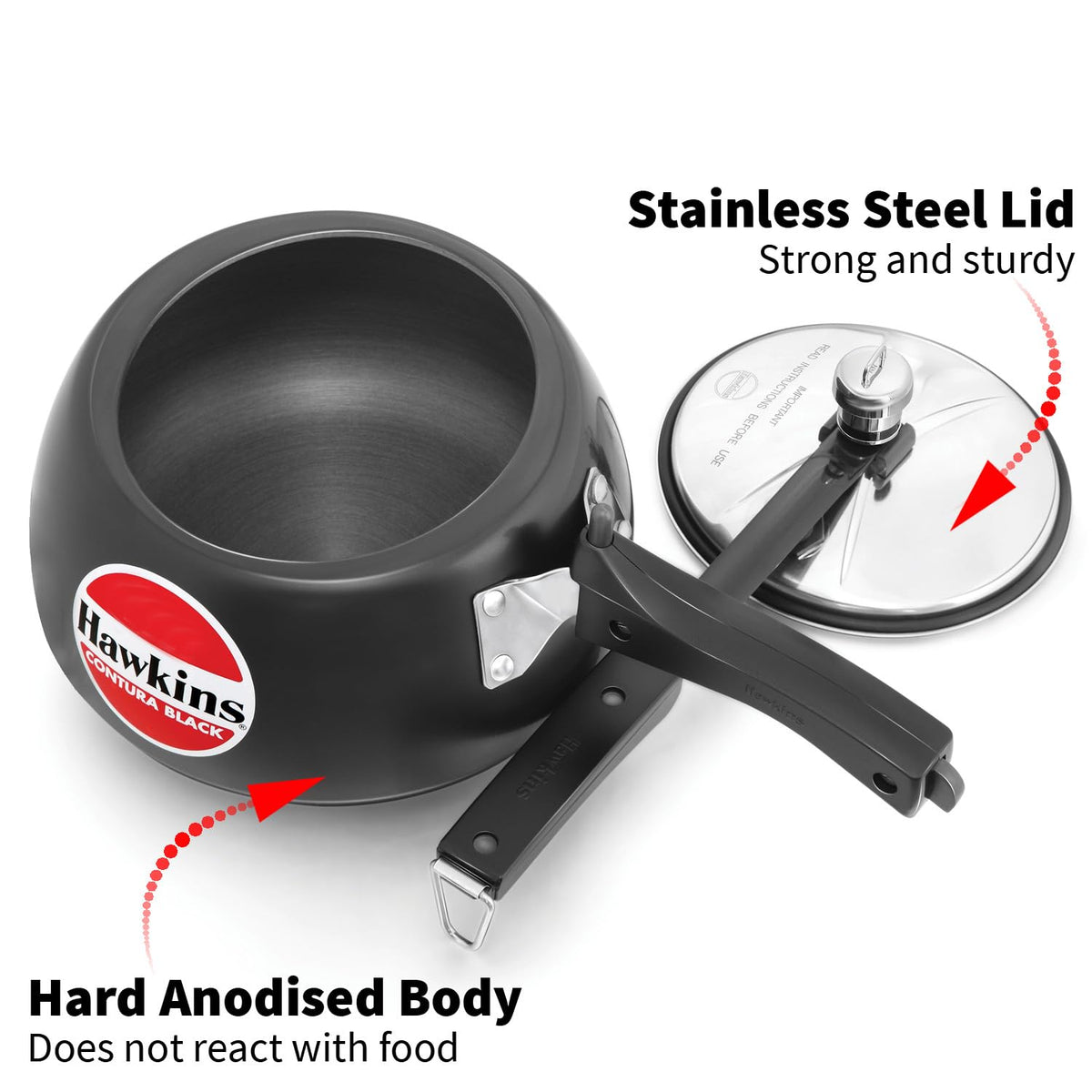 Hawkins Contura Black 3.5 Litre Pressure Cooker, Hard Anodised Cooker, Handi Cooker, Black (CB35)
