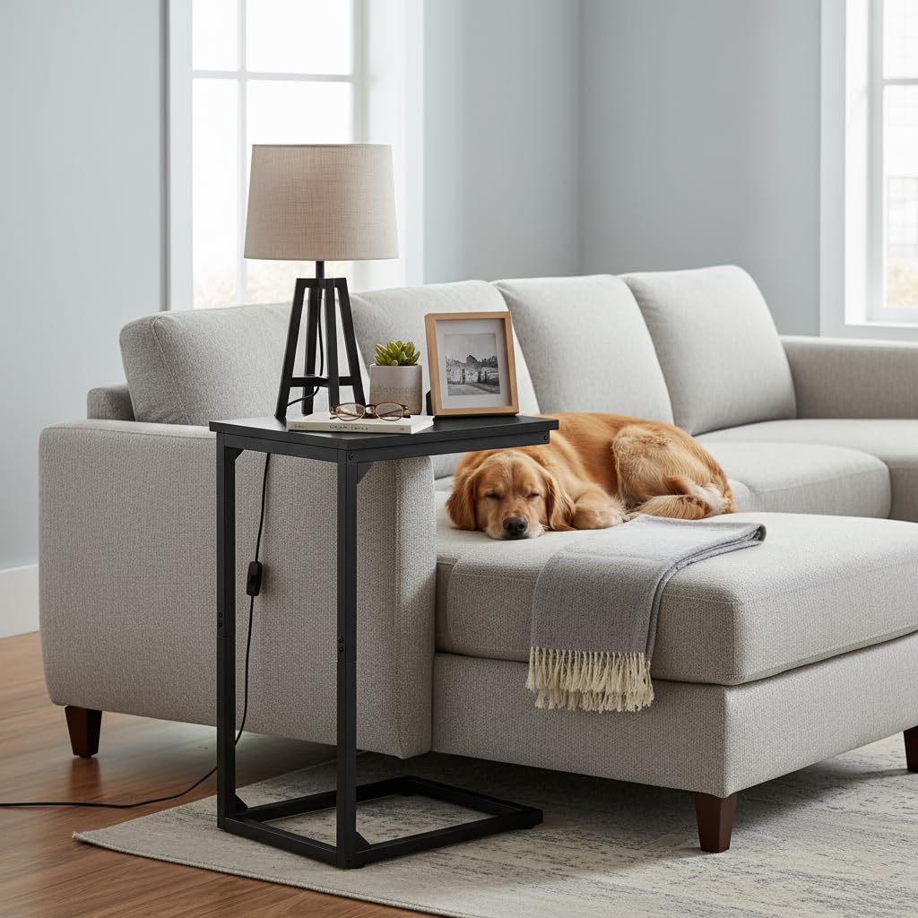 AMHANCIBLE C-Shaped Side Table, Side Table Living Room, Sofa Table