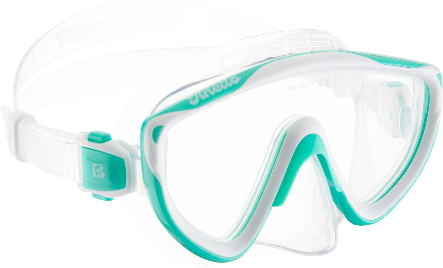 CRESSI Tinetto Rocks Dry Set Aqua Green/White S/M - Kids Snorkeling Set Short Adjustable Fins, Silicone Mask, and Dry Snorkel, Aqua Green/White, S/M