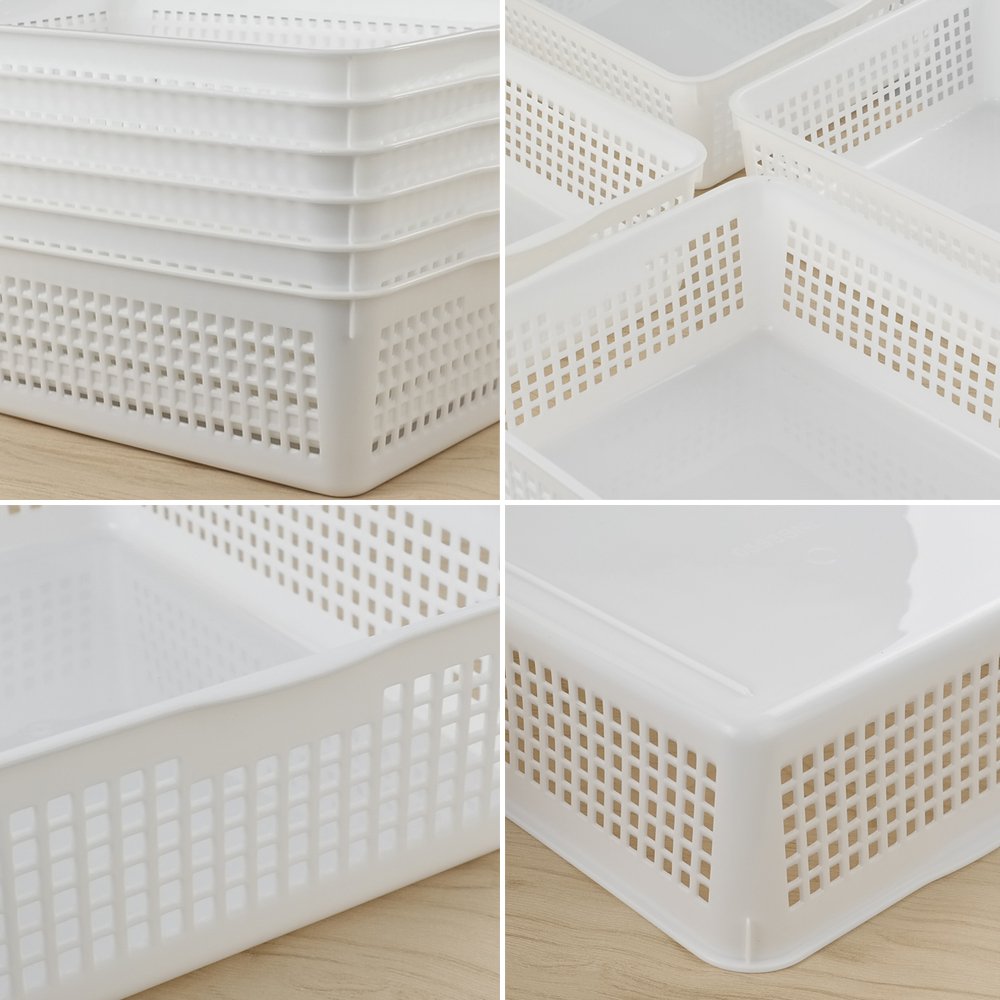 Gitany 6-Pack White A4 Basket Tray, A4 Rectangular Plastic Storage Basket
