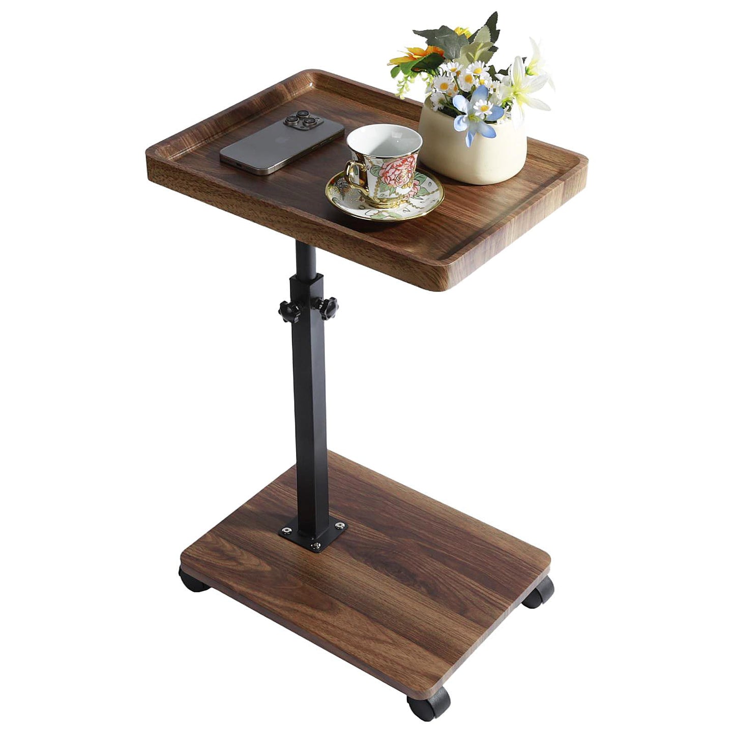 C Table End Table Adjustable Height 360° Swivel TV Tray Table With Wheels