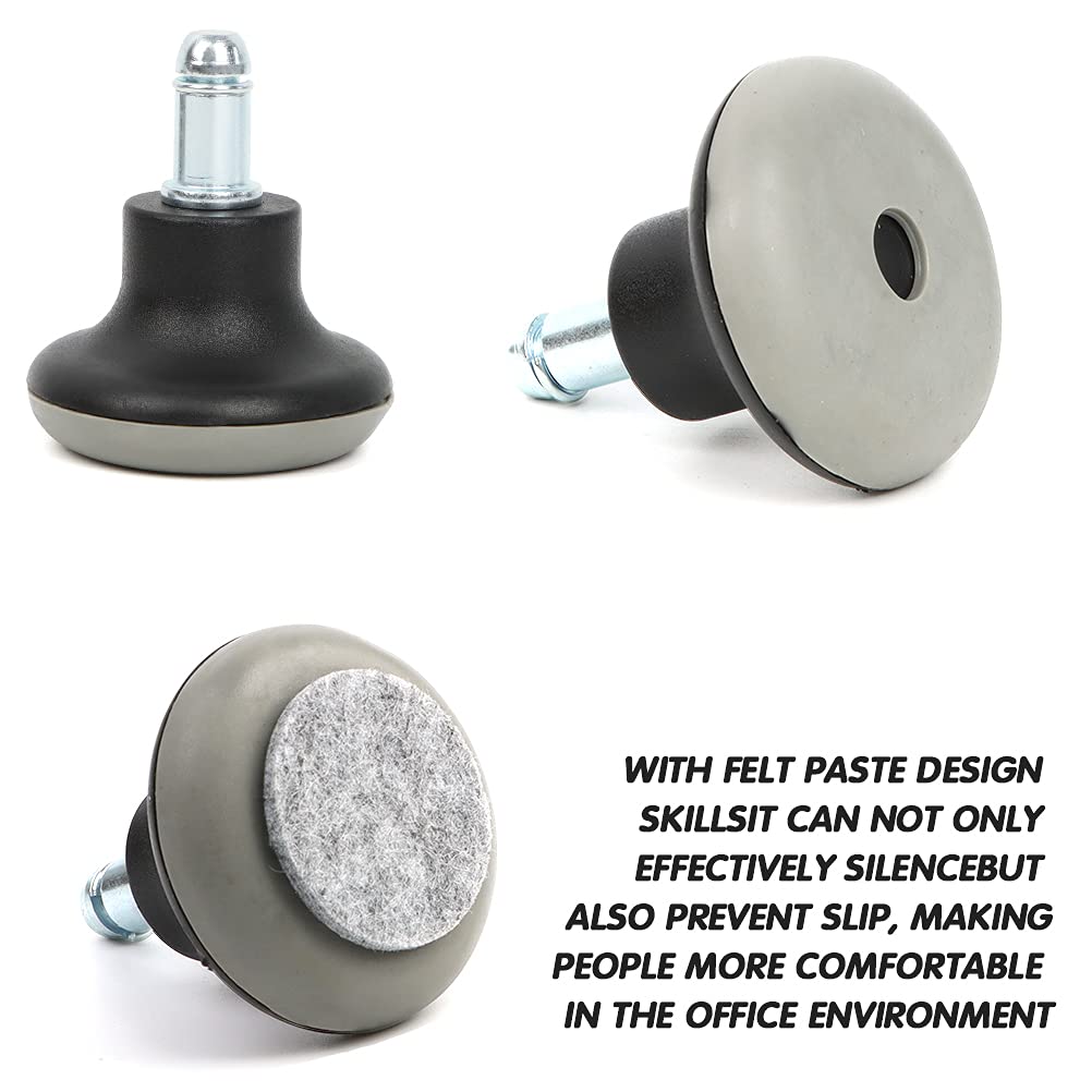 FOROREH 5PCS Glide Castors, Black Office Chair Swivel Caster Wheels, 2 Inch Bell Glides Replacement Office Chair Wheels Stopper with Felt Pads for