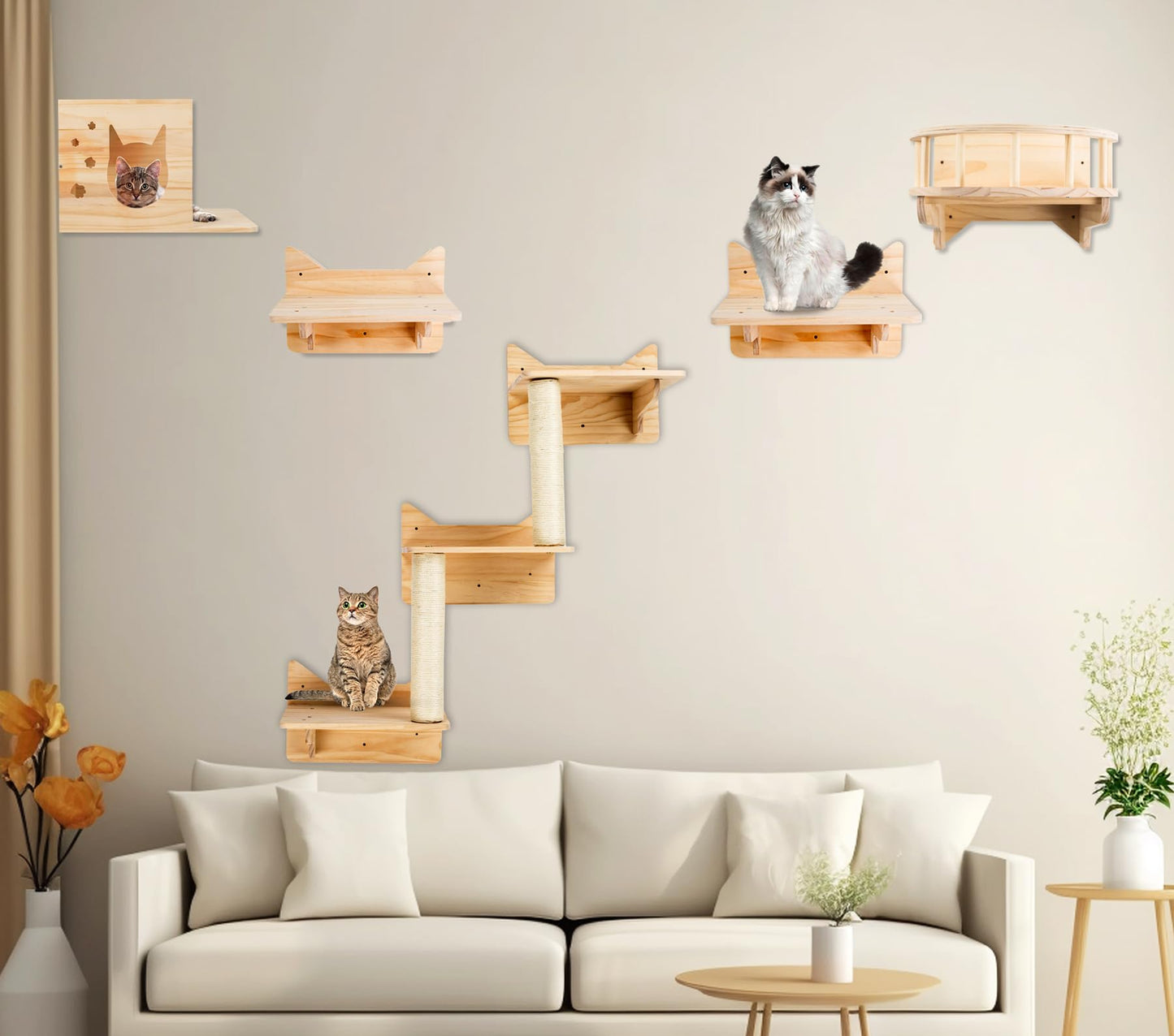 Cat Wall Shelves, Cat Wall Furniture Set, Cat Shelves and Perches for Wall, Cat Climbing Shelf Playground Set, Cat Scratching Post with 3 Steps Wall