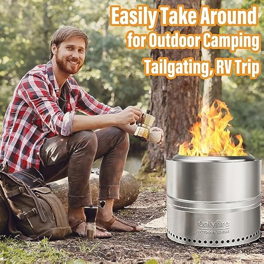 Onlyfire Φ50 cm Smokeless Fire Pit Wood Burning, Stainless Steel Portable Outdoor Bonfire Stove with Carrying Bag for Camping, Tailgating, Patio, Backyard Party and Beach