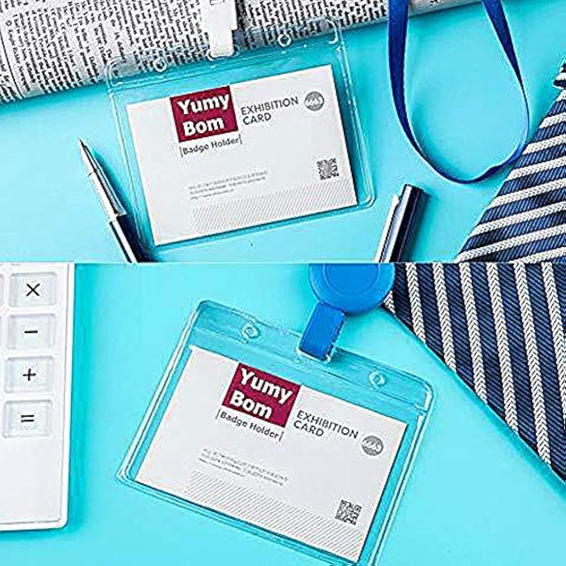 40 PCS Plastic Card Holder, Transparent Clear Horizontal Waterproof Name Tag Badge ID Card Holders ID Badge Card Plastic Wallets Pocket Holder Double Sided Badge Holders Lanyard Card Holder