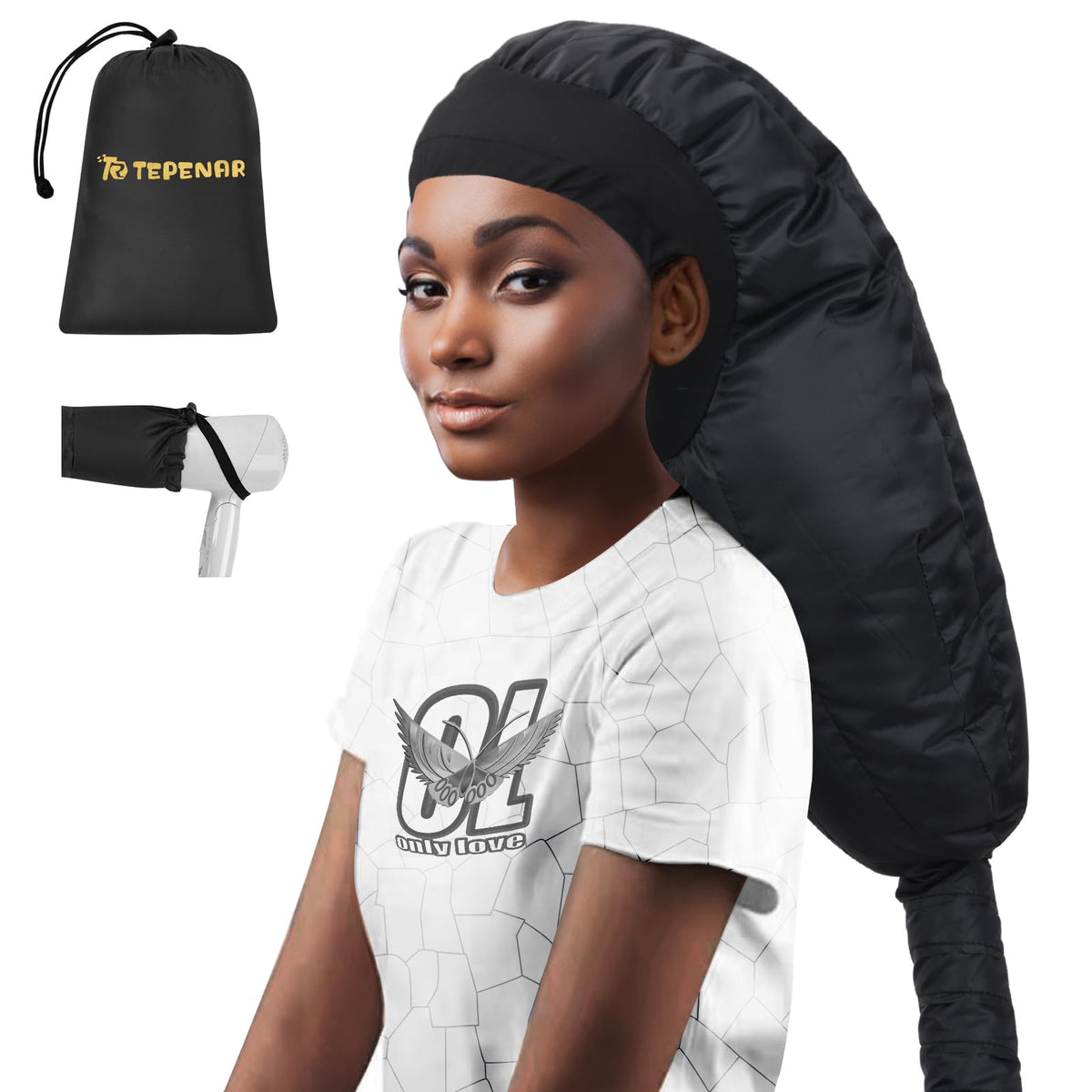 TEPENAR Bonnet Hair Dryer Attachment: Upgraded Extra Large Hooded Hair Dryer Adjustable Soft Blow Dryer Caps - Easy to Use for Natural Curly Textured