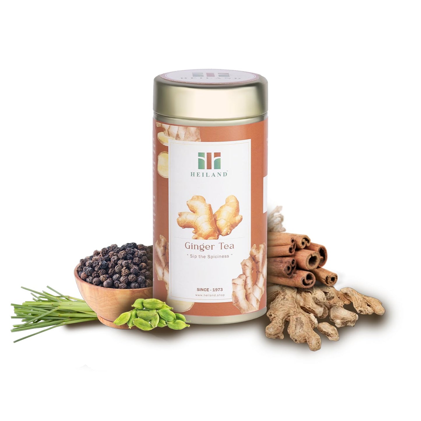 HEILAND Lemon Grass Ginger Tea ? Herbal Loose Leaf Tea, Caffeine-Free, Vegan, Natural Ingredients ? Ginger, Cinnamon, Cardamom, Black Pepper,