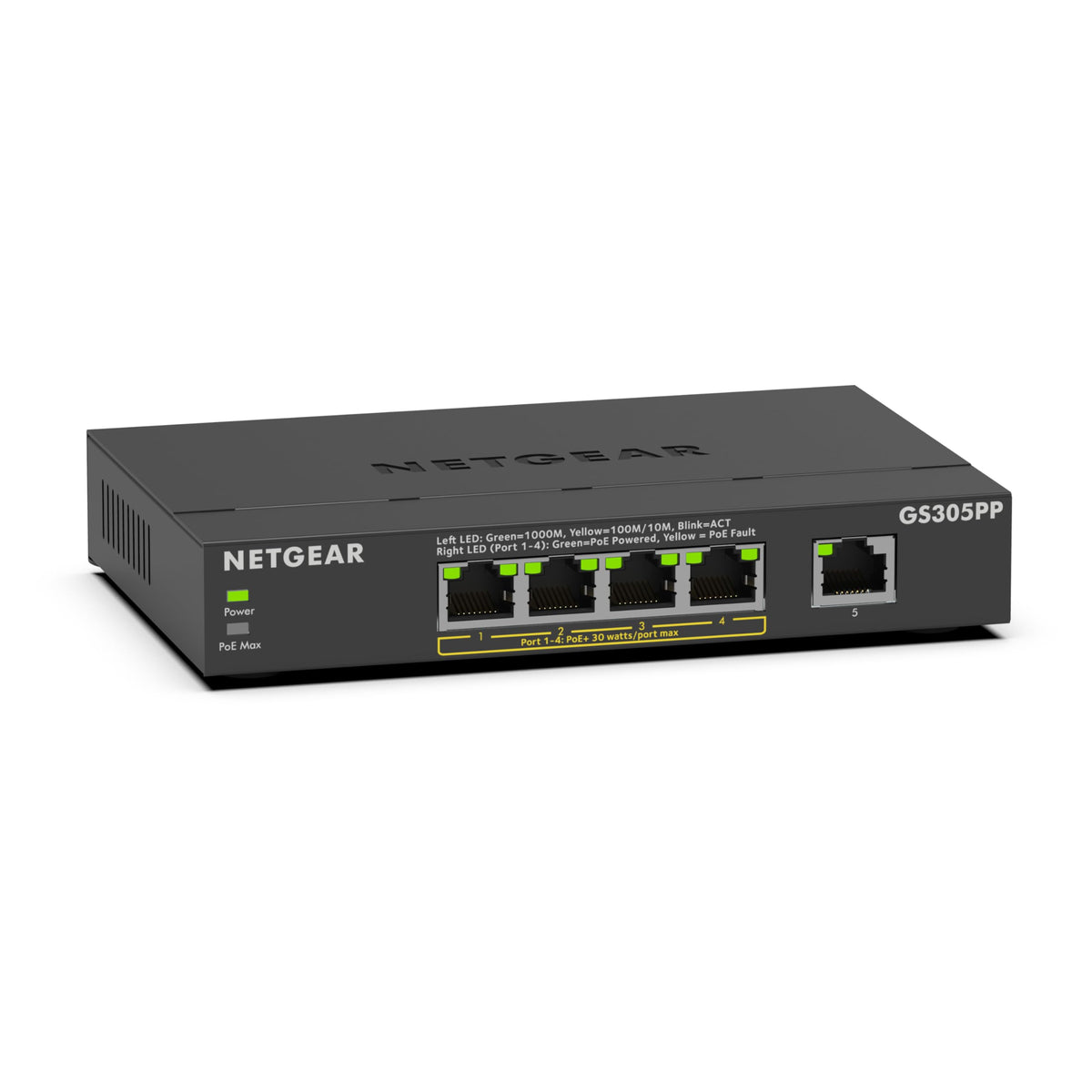NETGEAR 5 Port PoE Switch GS305PP - Ethernet Splitter - Ethernet Switch - Ethernet Hub - Plug-and-Play - Silent Operation - Desktop or Wall Mount