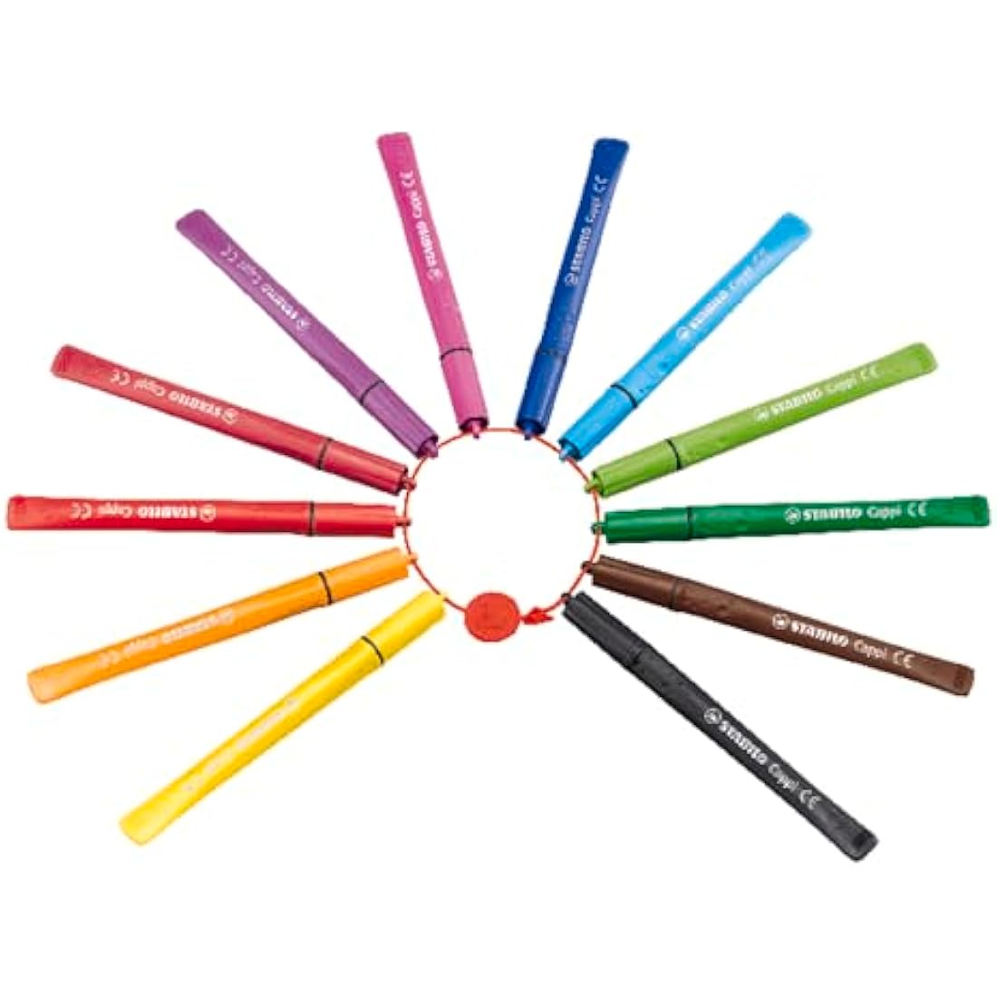 STABILO Cappi - Fibre-Tip Pen with Cap-Ring - Pack of 24 - Assorted Colours with 2 Cap-Rings