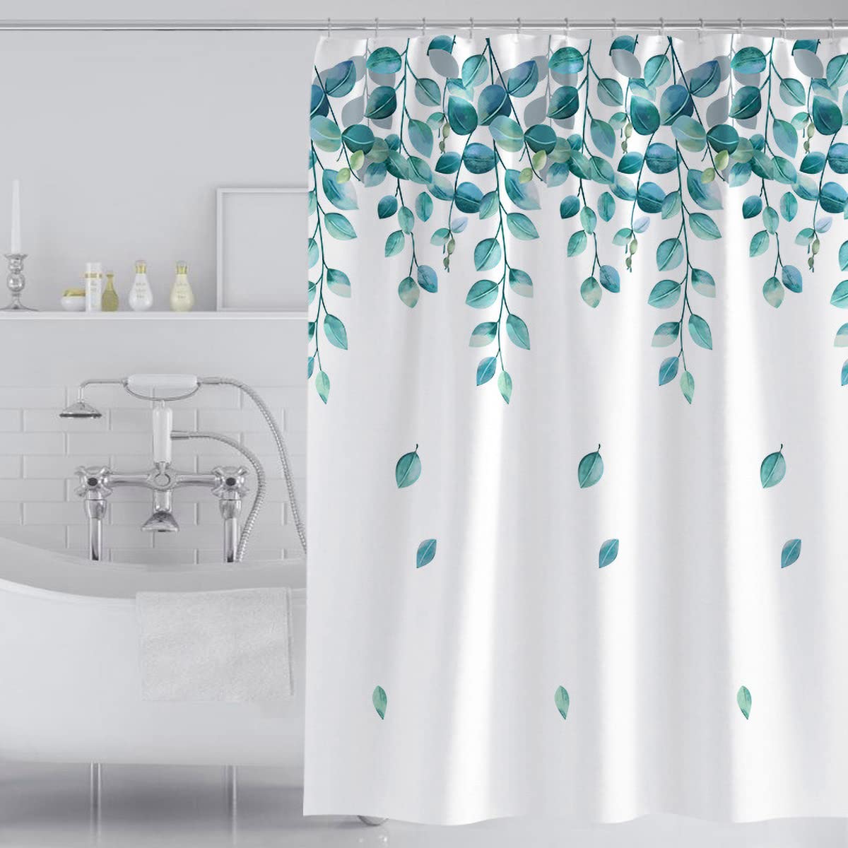 Tennove Shower Curtain 180 x 180cm Plants Leaves Thick Polyester Fabric Mildew Resistant Shower Curtain Liner for Bathroom Decor Waterproof Bath