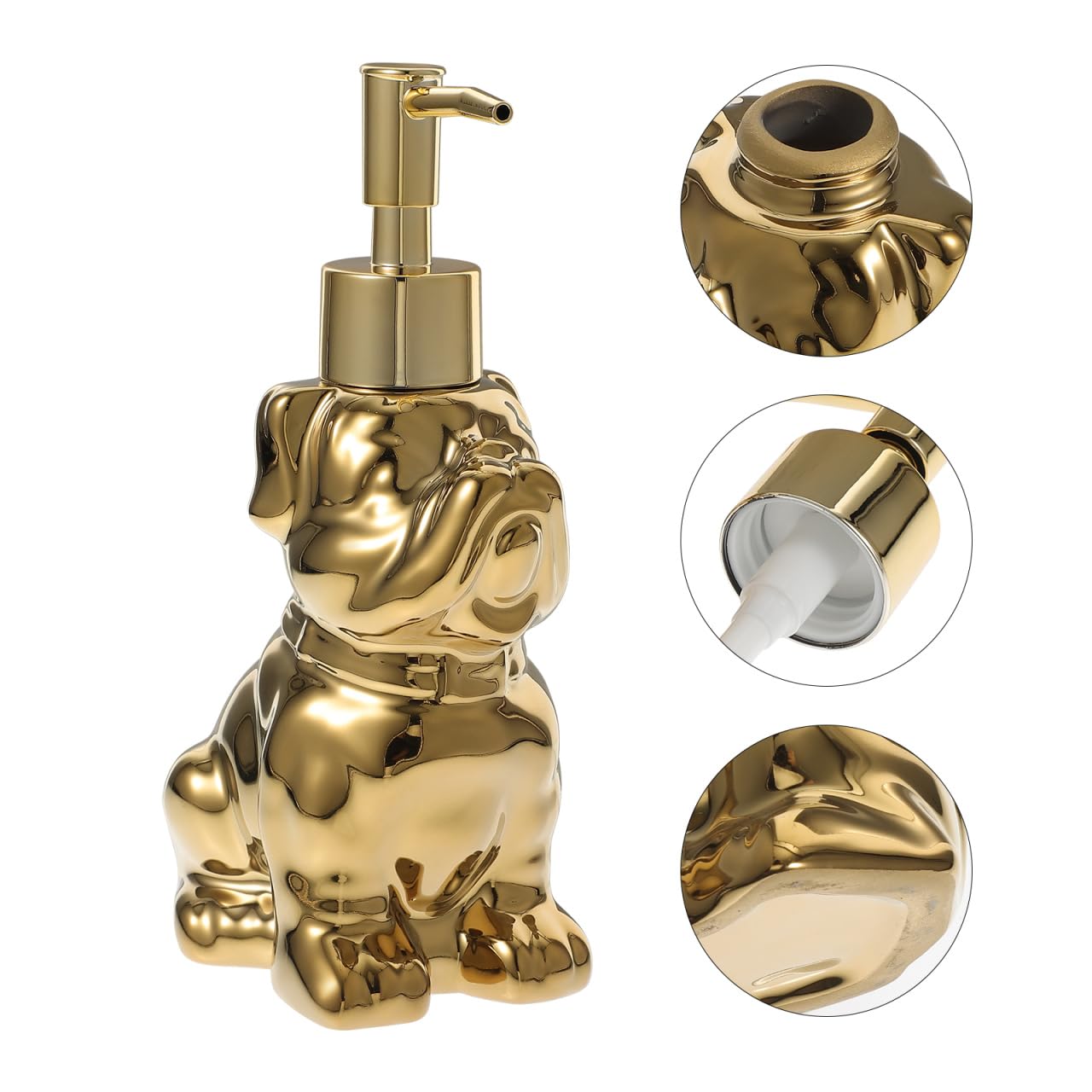 Cabilock 280ml Ceramic Dog Shaped Lotion Dispenser Bottle Gold Plated Stylish Shampoo and Shower Gel Holder for Bathroom Accessories