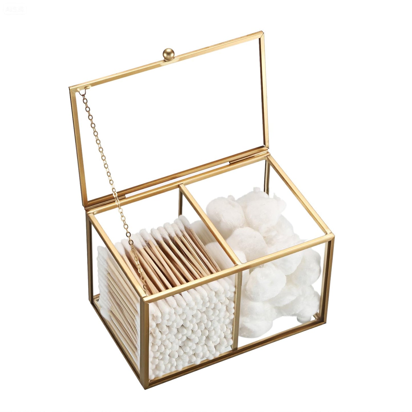 SUMTree Gold Glass Cotton Swab Holder with 2 Compartments, 14*9.5*9cm