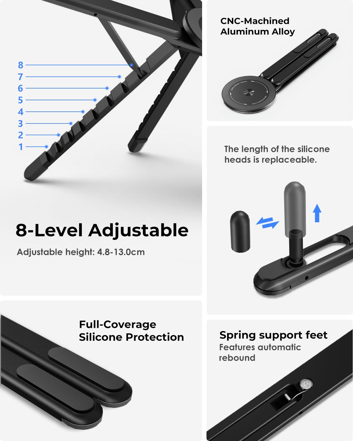 Viozon Portable Laptop Stand for Desk, Foldable Adjustable Computer Riser with Magnetic Phone Holder