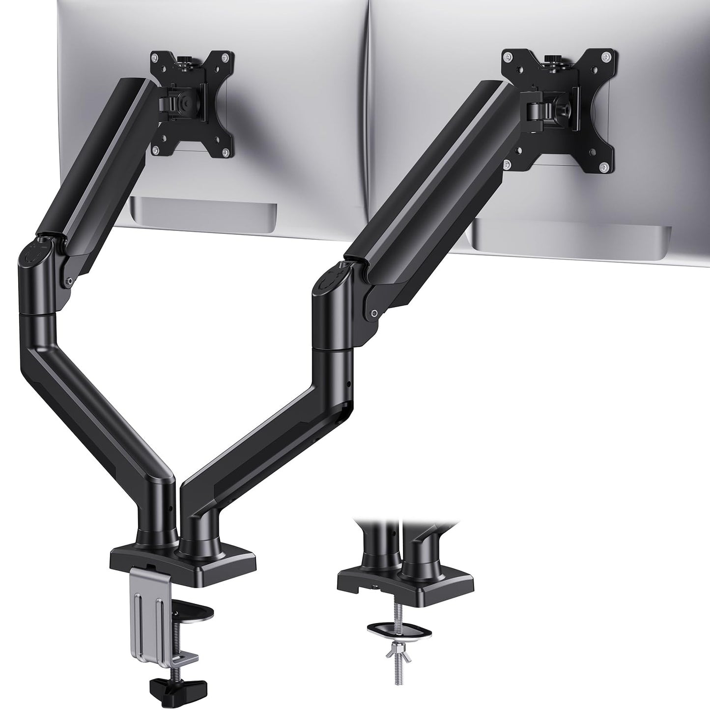 HUANUO Dual Monitor Mount for 2 Monitors up to 32 inches, Each Arm Holds Max 10kg, Dual Monitor Stand with Advanced System,