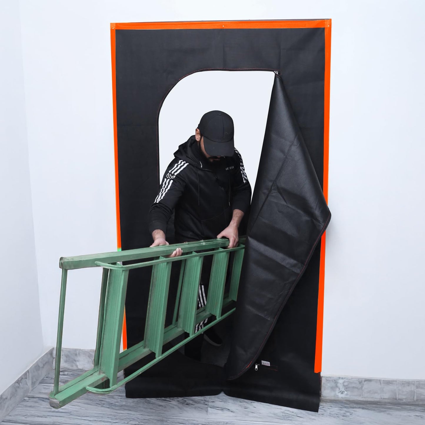Anti-Dust Zip Door Cover, Size 220 cm X 110 cm, Heavy Duty Door Zipper Sheet for Decorating and Painting with Double Puller, Thick Polypropylene