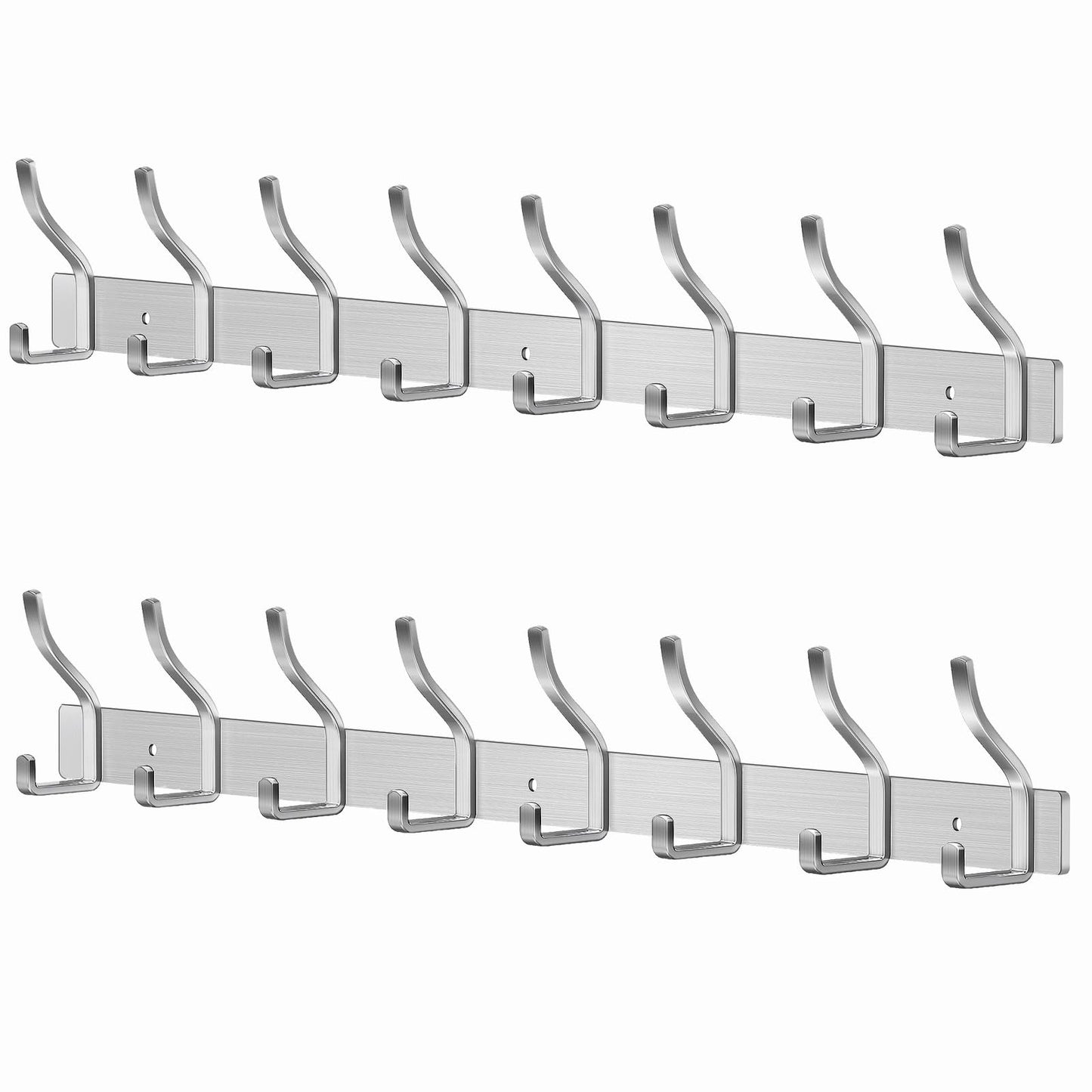 MEIJO Coat Hooks Wall Mounted Stainless Steel, Silver Coat Rack Wall Mounted with 8 Hooks Heavy Duty Coat Hooks for Door, Bathroom, Bedroom, Kitchen