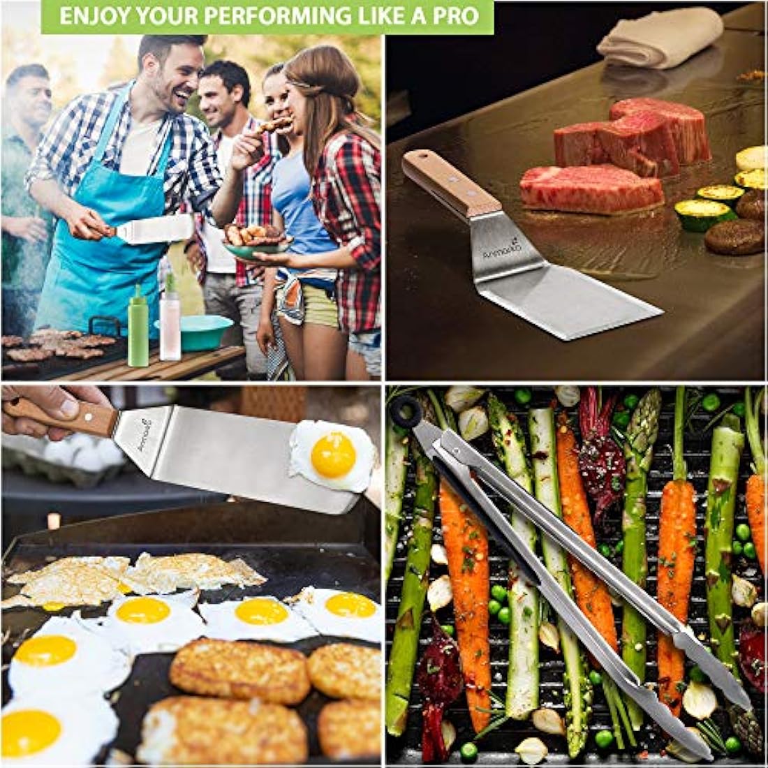 Metal Spatula Set - Griddle Accessories kit - Grill Flat Spatula Pancake Flipper Hamburger Turner - Metal Utensil Great for BBQ