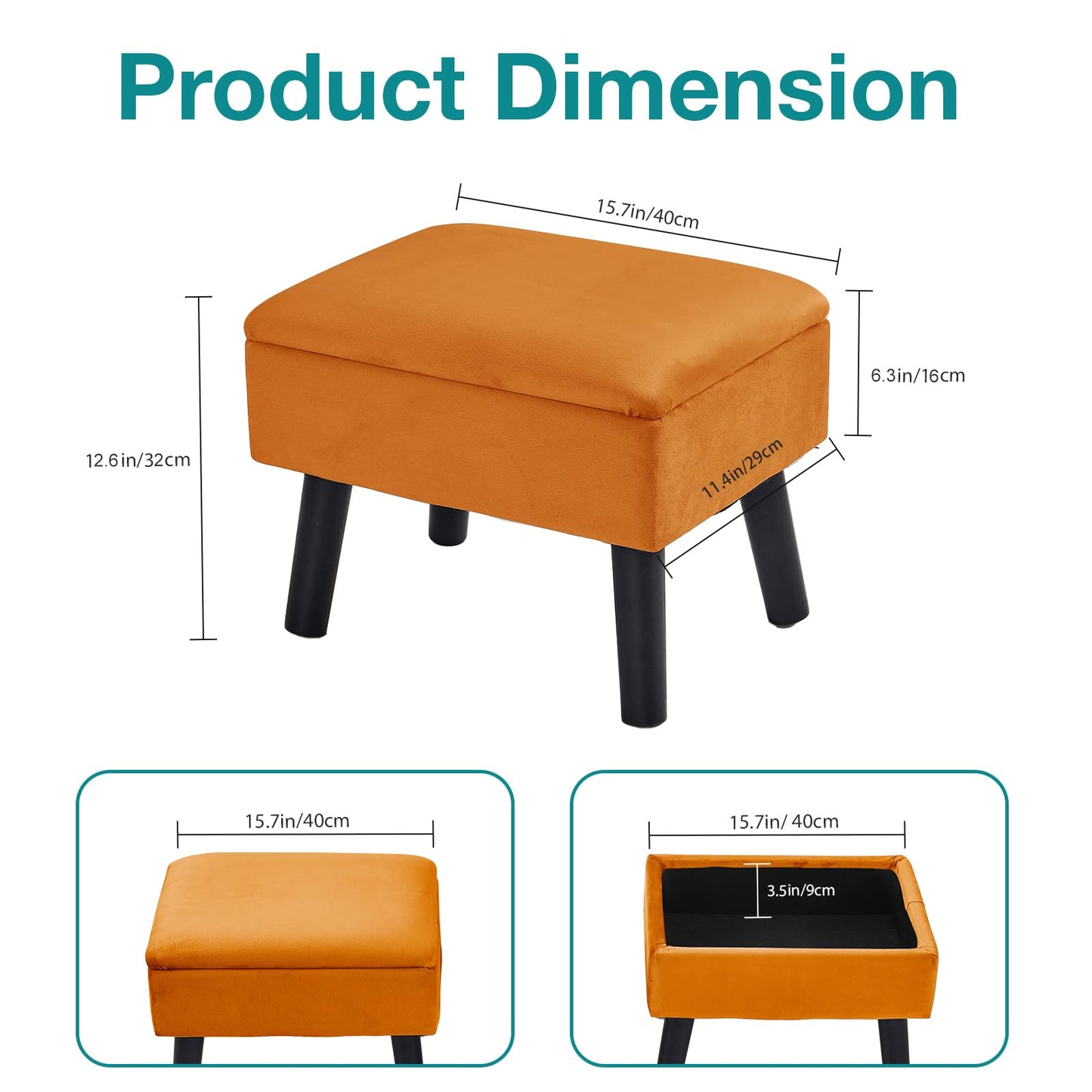 BRIAN & DANY Footstool Ottoman with Storage, Velvet Rectangle Storage Ottoman, Foot Stool with Legs Sofa Footrest for Living Room Entryway Office