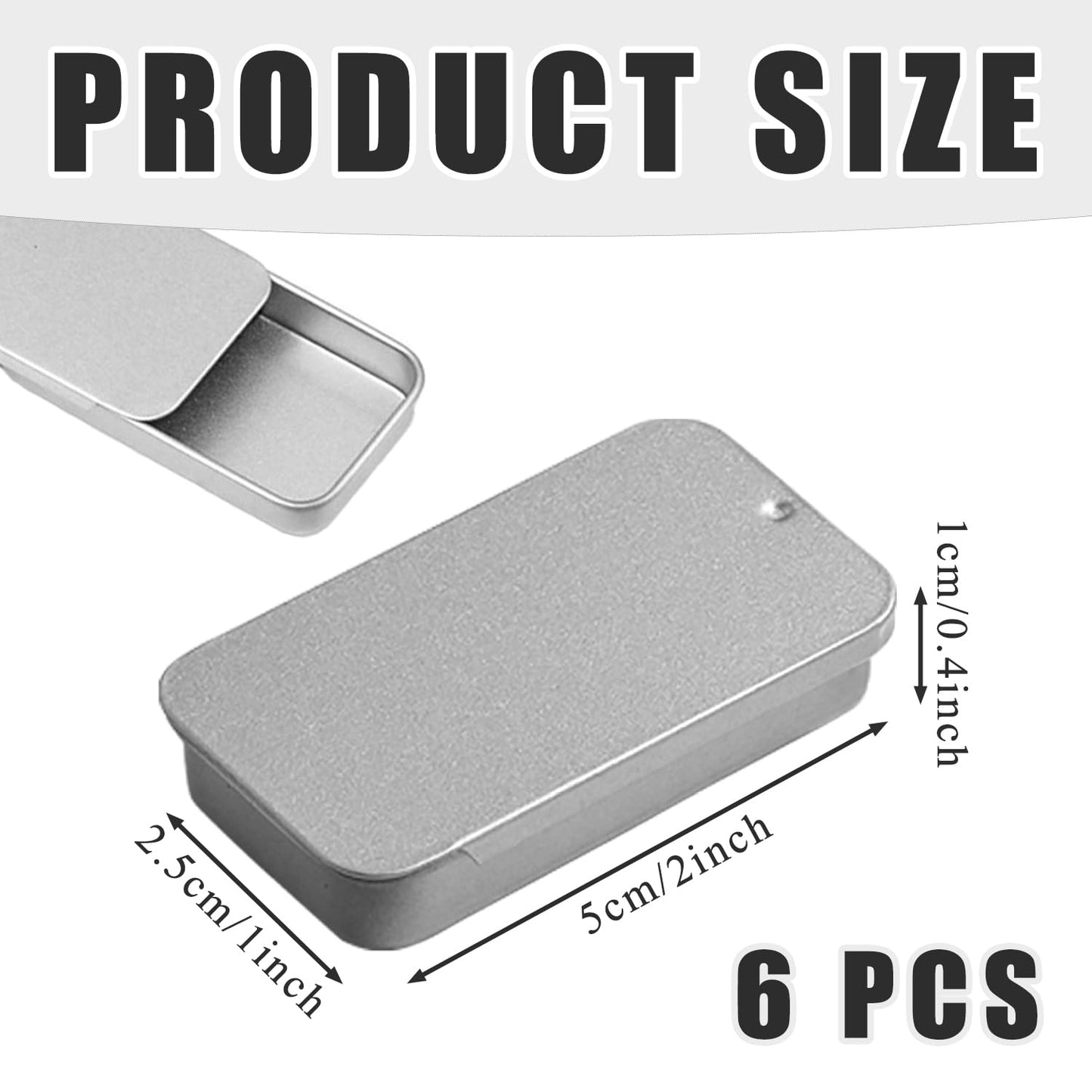 SYEYCW 6 Pcs Small Tins, Rectangular Tin with Slider Lid, Metal Tin Box Container, 50 × 25 × 10mm Portable Metal Holder