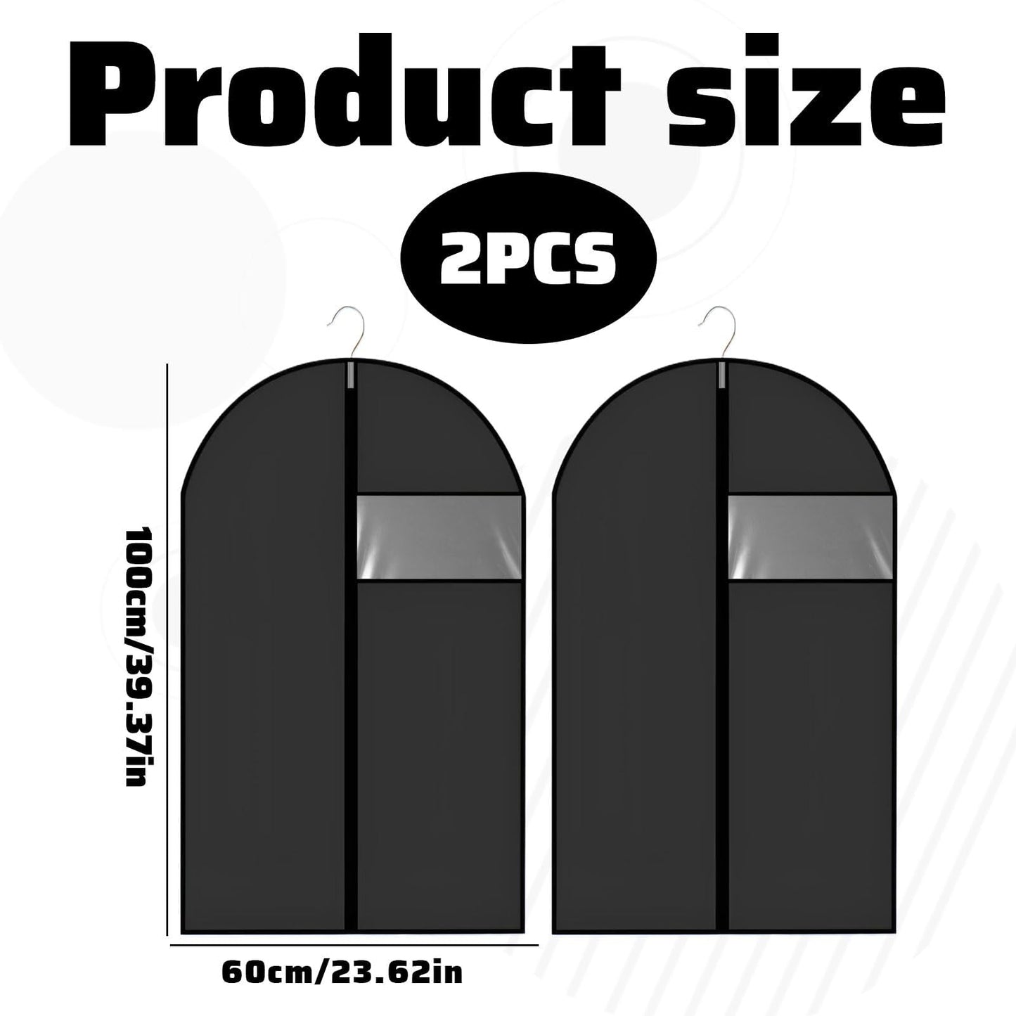2 PCS Suit Covers for Men,Foldable Dress Bags,Suit Carriers for Men with Clear Window Black Zipper,Reusable Clothes Covers for