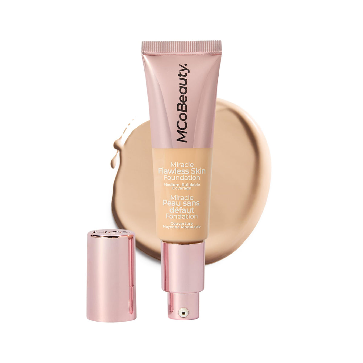 MCoBeauty - Miracle Flawless Skin Liquid Foundation - Pure Ivory Shade - Buildable Dewy-Finish Formula with Hyaluronic Acid, Coconut Water and Rose
