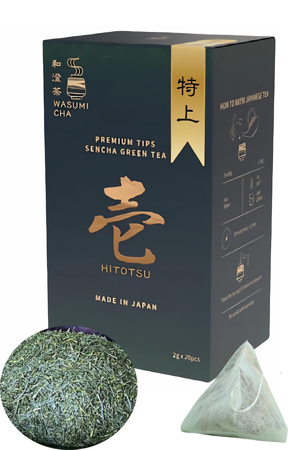 Wasumicha -Hitotsu Japanese Sencha Green Tea unsweetened hot brew cold brew Biodegradable Teabag 20bags