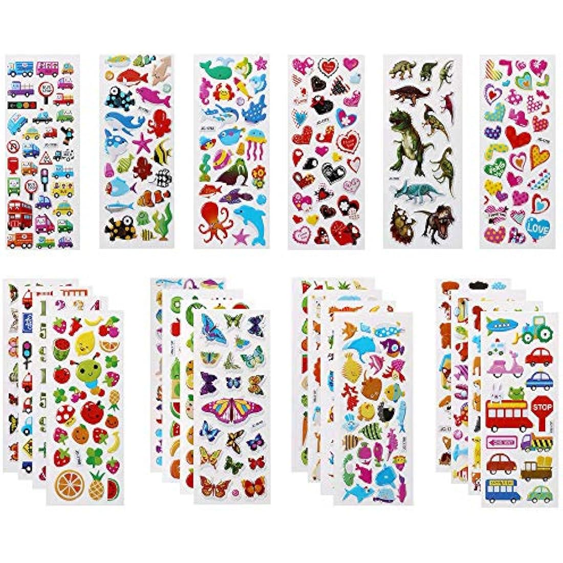 Vicloon 3D Stickers for Kids, 22 Variety Sheets Puffy Stickers, 550+ Children Sticker for Party Rewarding Gifts Scrapbooking Including Animals Fish Dinosaurs Numbers Fruits Trucks Butterfly and More