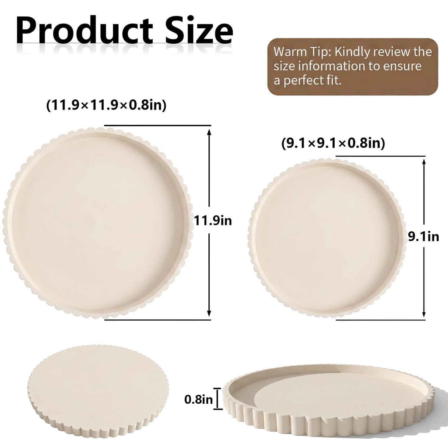 Silicone Bathroom Vanity Tray for Counter, 23×23 cm Decorative Tray Round with Scalloped Edge Vanity Storage Organizer