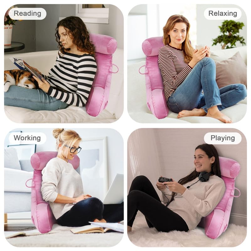 Mingfuxin Reading Pillows for Bed Sofa, Bed Backrest Pillows with Neck Arm Back Support Pillow, Adult Back Reading Cushion with Detachable Neck Roll &