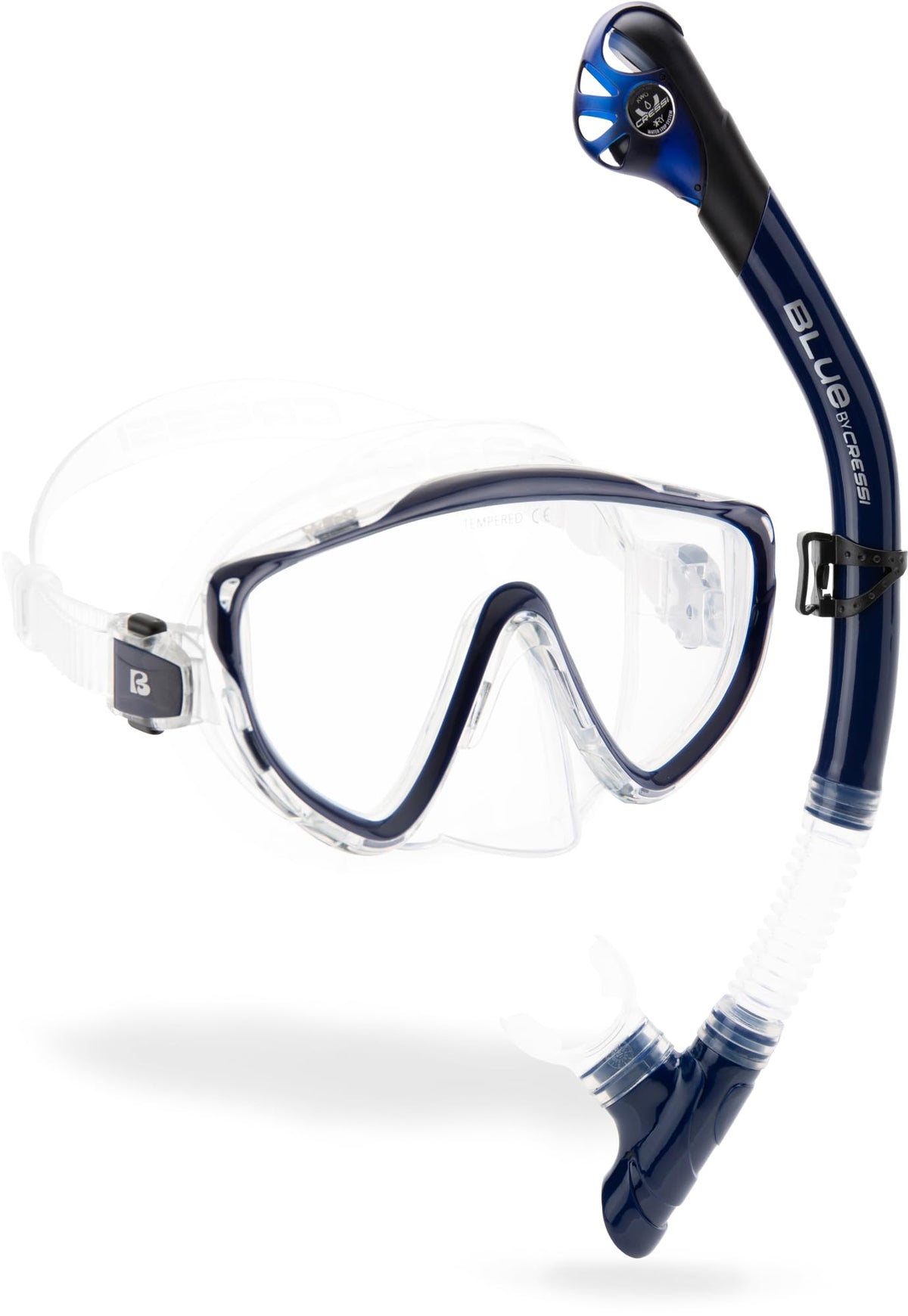 CRESSI Tino & Scilla Clear/Blue Navy - Adult Combo Set Tino Snorkeling Mask and Snorkel Scilla, Clear/Blue Navy, One Size