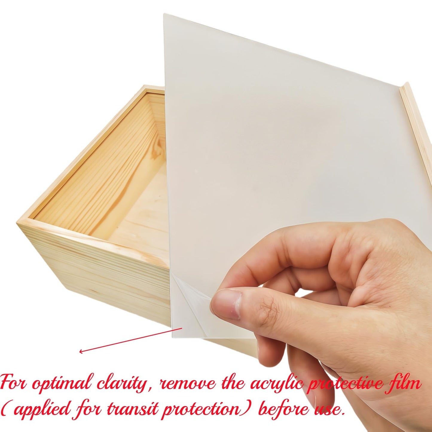 2 Pack Unfinished Wood Storage Boxes with Acrylic Slide Lid, Square Wooden Display Box for DIY Craft Storage and Decorative Organizer (20x20x10cm)