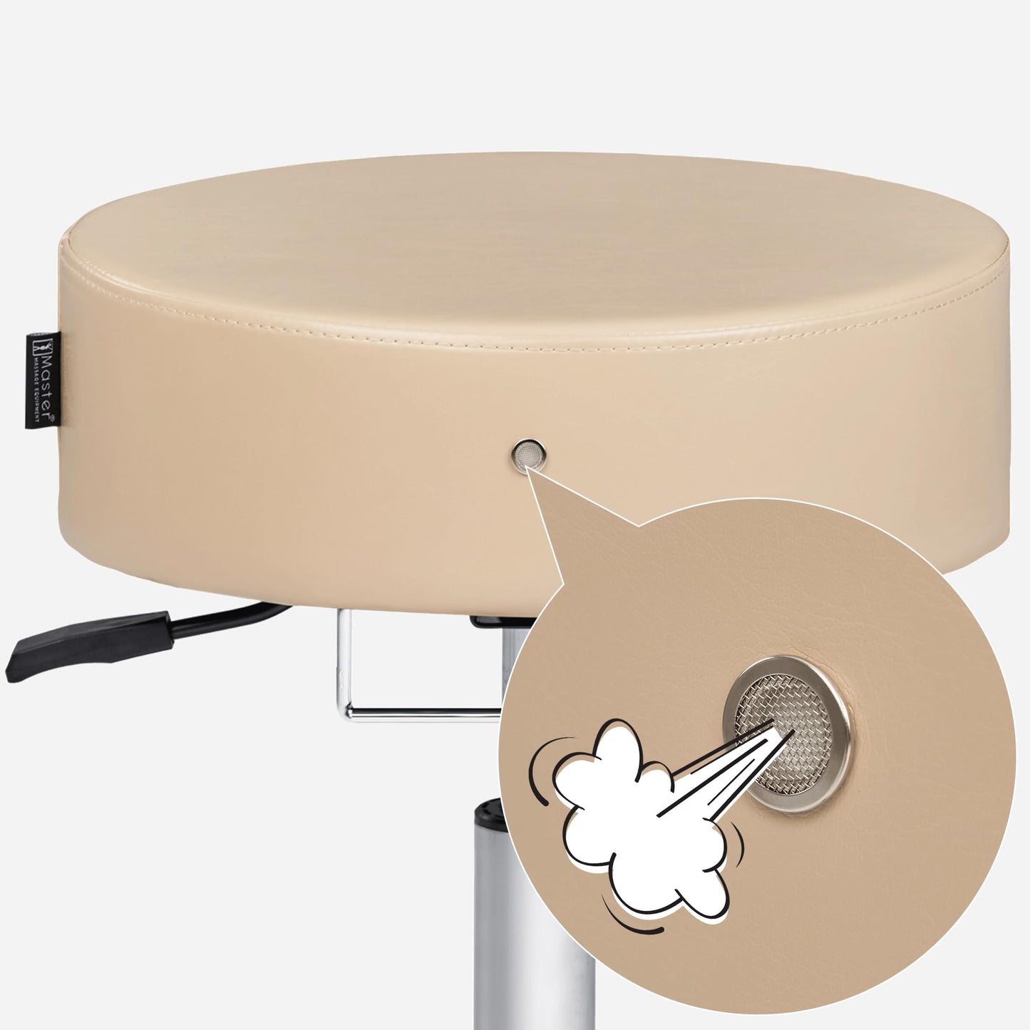 Master Massage Glider Ergonomic Round Swivel Stool Adjustable Rolling Hydraulic Stool Barber Dental Chair Home Office Stool, Cream