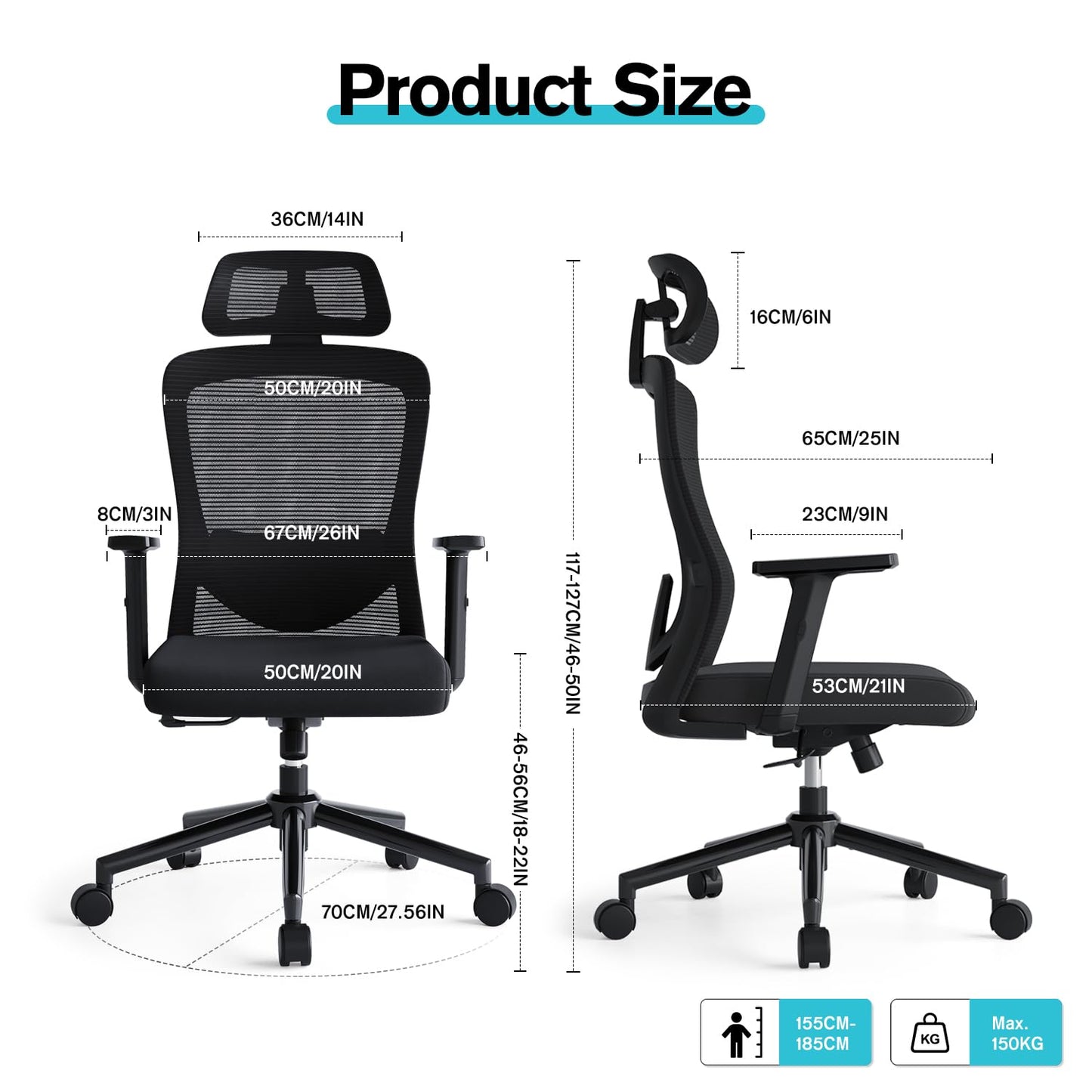 Eucladoceros Office Chair,Ergonomic Desk Chairs with Adjustable Lumbar Support,2D Headrest & Armrest 120° Rocking High Back Mesh Office Chairs for