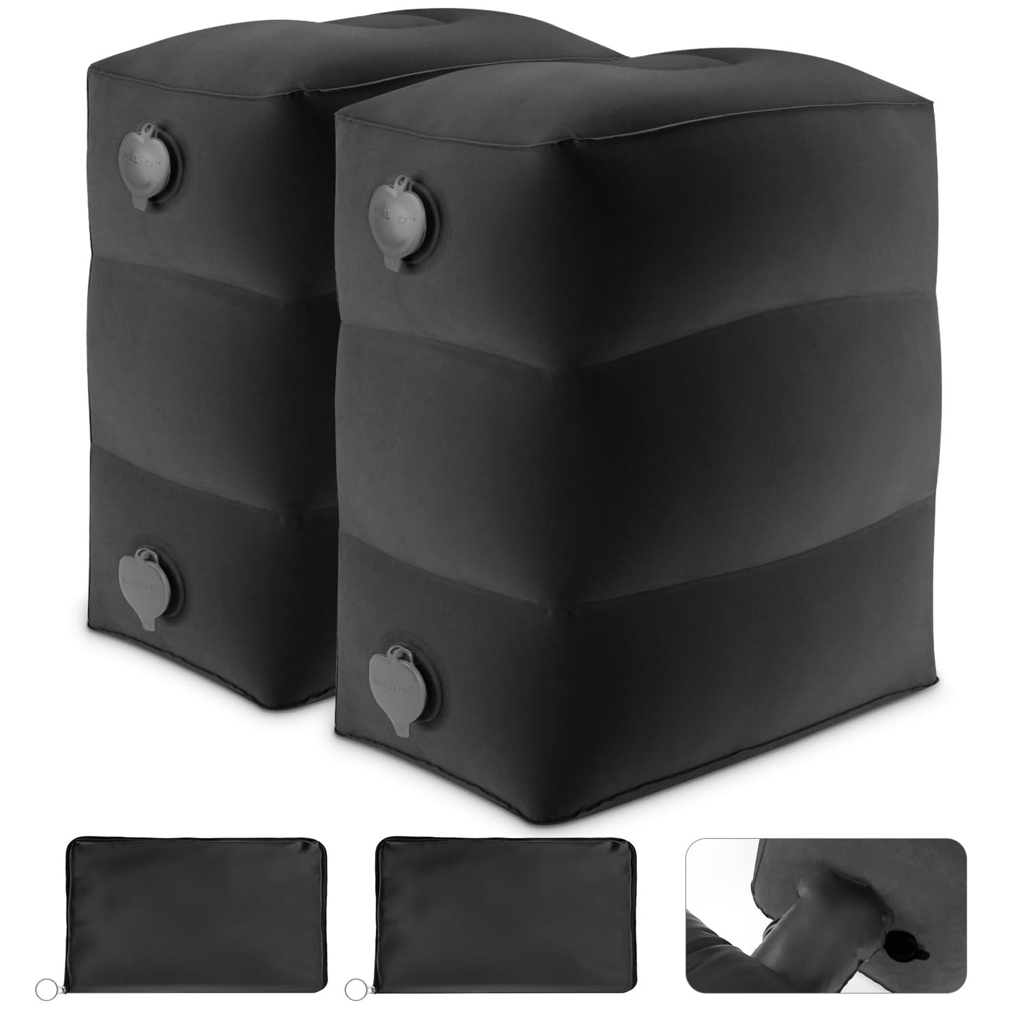 Maliton Inflatable Airplane Foot Rest with Pump Bag (Black, 2Pcs)