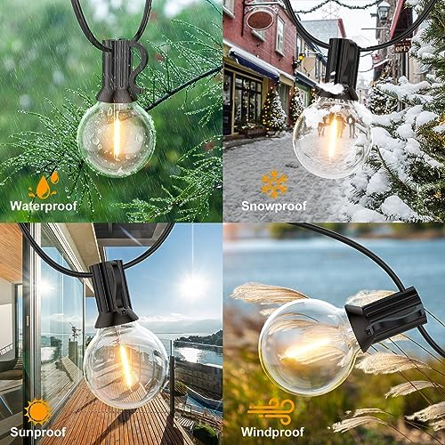 GPATIO 150FT Garden Lights Mains Powered, 75+2 Pcs Warm White Plastic Light Bulbs Festoon Lights, G40 Outdoor String Lights Waterproof for Party, Wedding, Holiday Decoration etc.