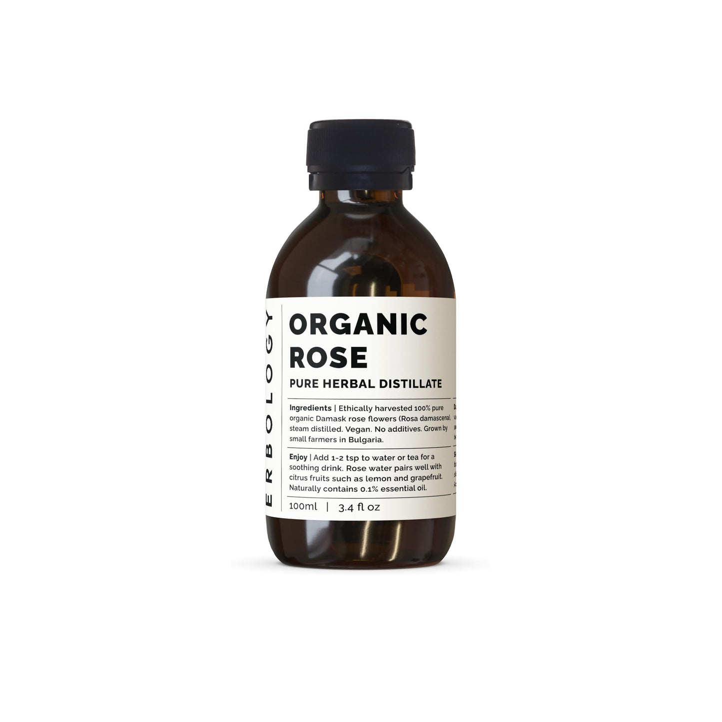 Erbology Organic Rose Water 100ml - Distilled from Damask Rose - Premium Food Grade Hydrolate - Soothes, Hydrates and Calms - Non-GMO - Recyclable