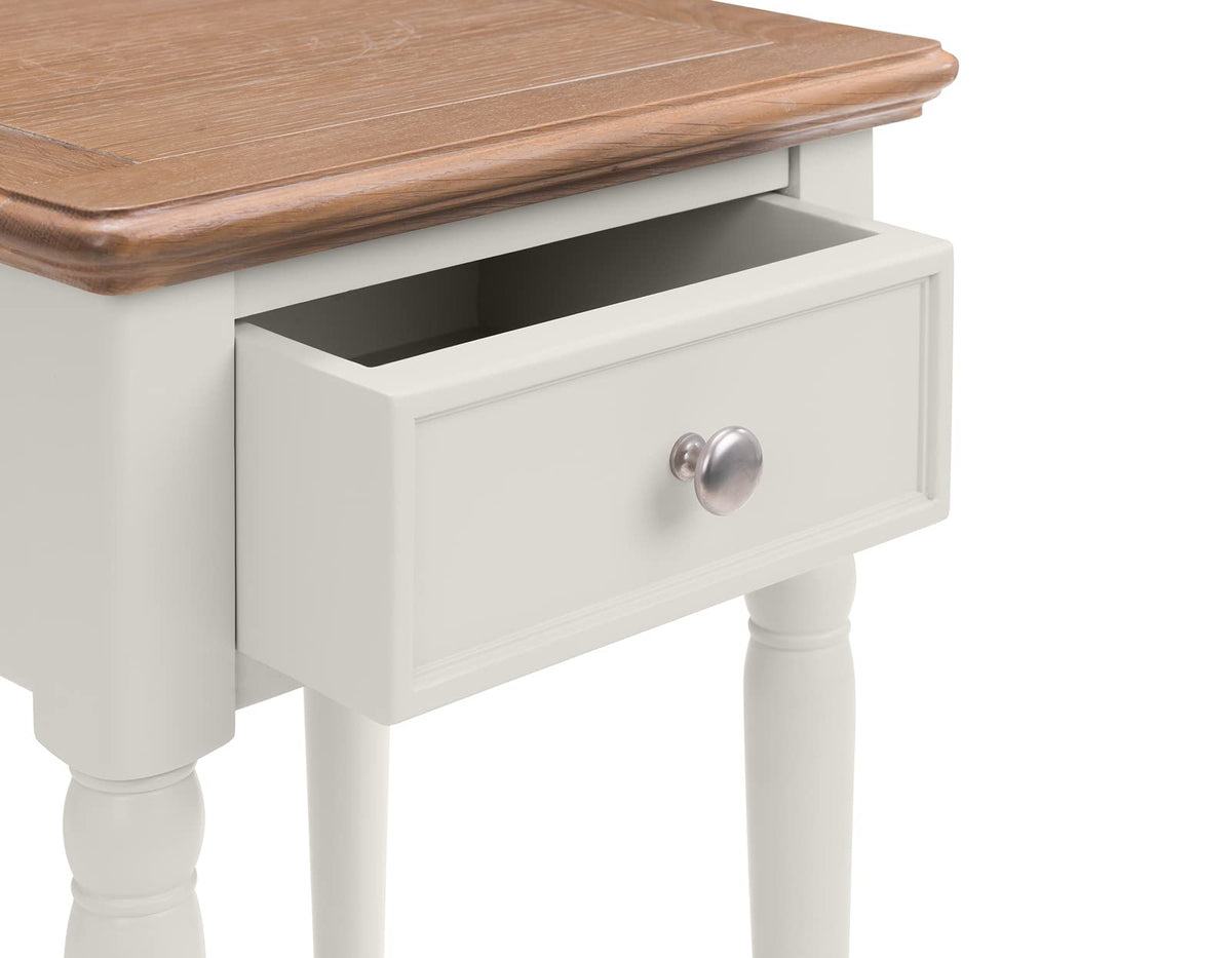 Julian Bowen Provence 1 Drawer End Table, Oak/Grey - H55 x W40 x D35cm