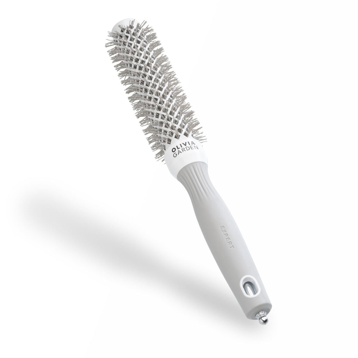 Olivia Garden Expert Blowout Speed ? White & Grey - 25 - Ceramic Coated Round Brush with Extra Long Barrel for 25% Faster Blowouts