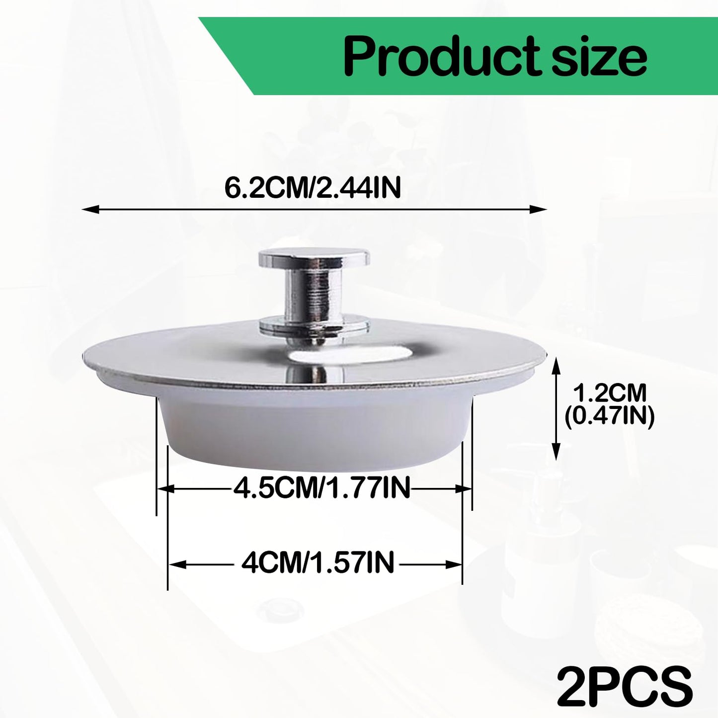 2PCS Universal Bath Plug, 40-45mm Bath Plug Replacement, Bathroom Sink Plugs, Sink Stopper, Stainless Steel Bathtub Plugs, Sinks Plugs for Kitchen