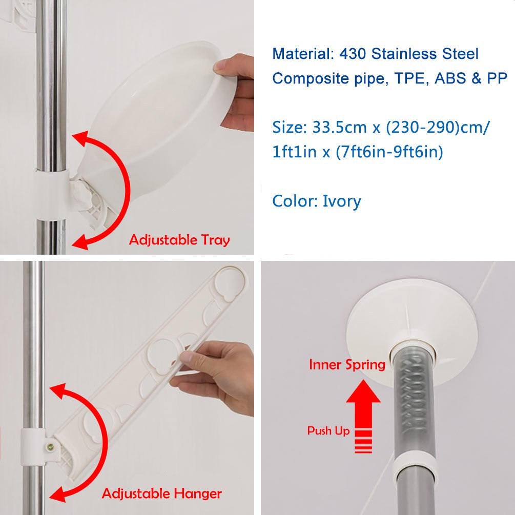 BAOYOUNI Plant Stand Tension Pole Indoor Telescopic Rod Corner Metal Flower Display Rack Tiered Pot Holder Adjustable Hanging Storage Shelf Floor to