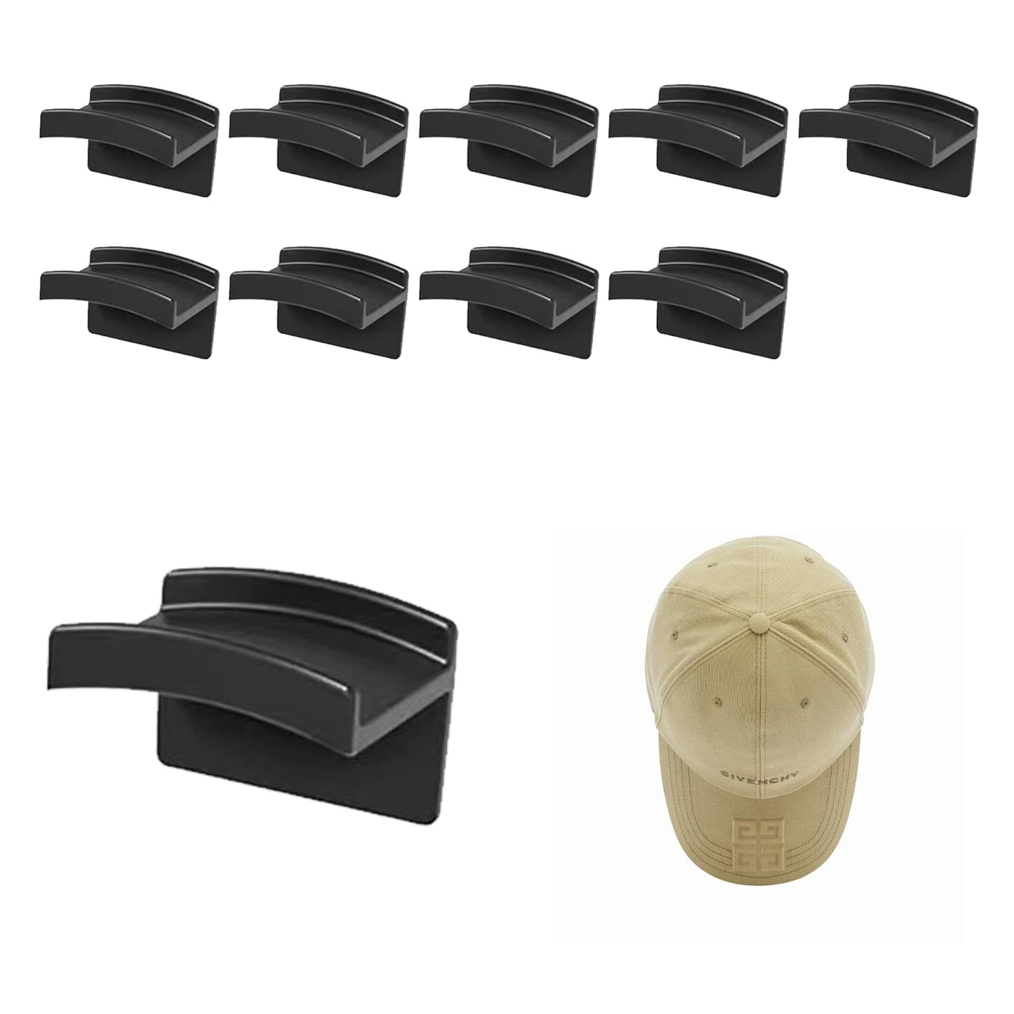 10Pcs Hat Rack,Adhesive Hat Organiser Hooks for Wall Mounted Cap Storage