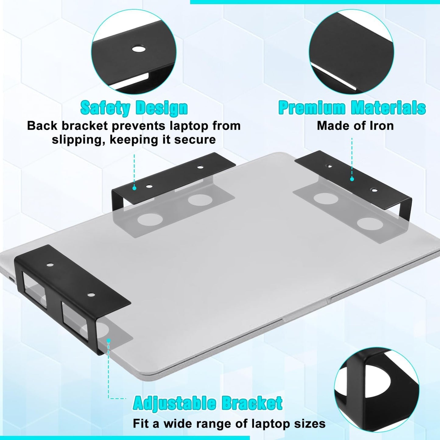 LEONTOOL Under Desk Laptop Mount and Shelf, Metal Under Desk Shelf Holder with Screws