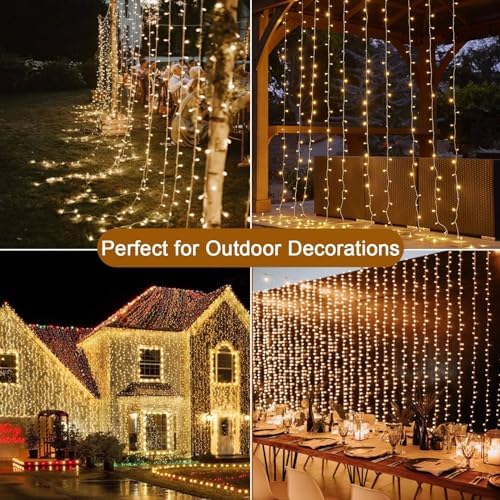 yowin 2 Pack Curtain Lights 600 LED 6m x 3m Gazebo Lights Mains Powered with Timer, 8 Modes Curtain Fairy Light Outdoor Waterproof Wall Hanging Light for Pergola Indoor Bedroom Wedding Decorations